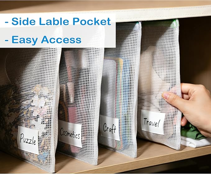 10 Pack Letter Size Mesh Zipper Pouches with Side Label Pocket, Semi‑Clear Organizer Bags for Documents, School Supplies, Travel and Home Organization – 13.4×9.5 Inch
