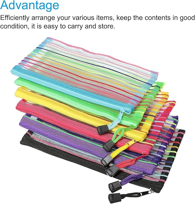MECCANIXITY Mesh Zipper Pouches, B6 Colorful Pencil Case Document File Bags Storage Organizer for Office Supply Travel Accessory, Multicolor Pack of 6