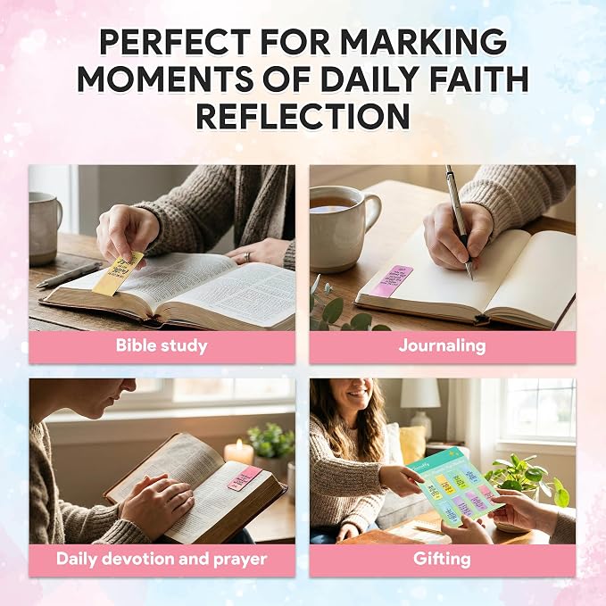 Decorably 8 Pack 0.8x2.3in Bible Verse Magnetic Bookmarks Christian, 8 Watercolor Motivational Designs Prayer Page Clips for Women & Men - Study, Devotional, Journaling, Reading, Gift