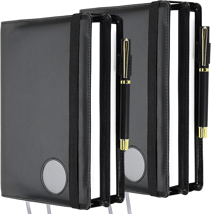 Motipuns 2 Pack Double AA Book Cover & 12 Steps & 12 Leather Double AA Book Cover Medallion Holder Paperback Protector Leather Gift for Women Men (Black)