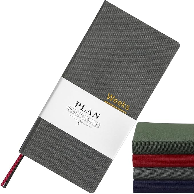 Fuyoooo 1 Pcs Weeks Planner Gift for Christmas, A6 / 3.9x7.4 inch Portable Planner Undated Pocket Size Calendar Year Month Week Mini Slim Notebook Journal Schedule for Traveler Office (Gray)