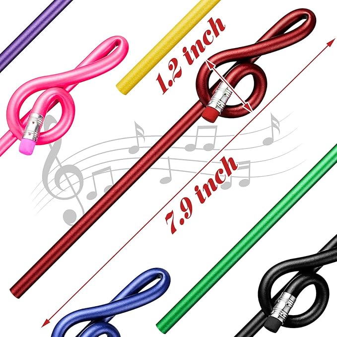 Zonon 14 Pack Treble Clef Pencils with Erasers Music Note Pencils for Students Artists Kids Colorful Wooden Music Pen Bulk for School Office and Art Supplies