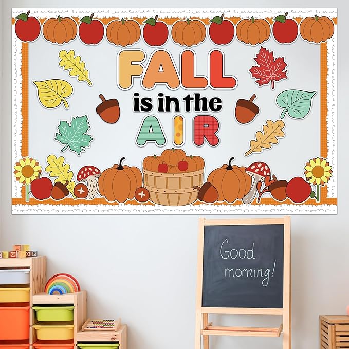 Fall Thanksgiving Bulletin Board Set Fall Pumpkin Classroom Decorations Autumn Maple Leaves Pumpkin Paper Cutouts Borders for Office School Thanksgiving Harvest Chalkboard Wall Supplies