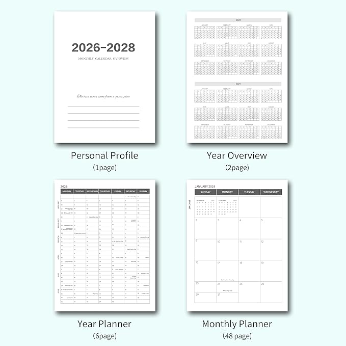 Monthly Planner 2026-2028, 2026-2028 Calendar 36 Months, 8.5" x 11", Jan 2026- Dec 2028,Metal corner protectors with Spiral Bound, 3 Years Academic Planner Perfect for School & Office for Women & Men