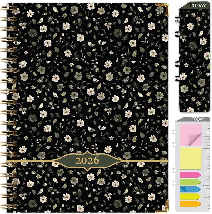 LARGE PRINT HARDCOVER 2026 Planner, 8.5"x11": 14 Months (November 2025 - December 2026), Daily Weekly Monthly Planner, Yearly Agenda, Bookmark, Pocket Folder and Sticky Note Set (Primrose)