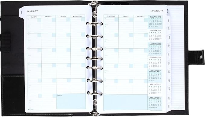 Day-Timer Framed Slim Leather Starter Set, Undated, 7 Ring, Desk Size, 5.5 x 8.5 Inches, Black or Burgundy - Color May Vary (45090)