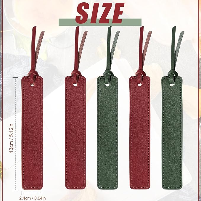 Zonon 10 Pieces Leather Bookmarks Handmade Genuine Leather Page Markers Personalized Bookmarks for Book Reading Bookworm Book Lovers Readers Writers Accessories(Deep Red, Navy Green)