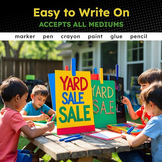 Hygloss Medium Colored Poster Board 11" x 14", 50 Sheets Assorted Standard Colors (Red, Yellow, Green, Blue, Black), 10 Pt Thickness, Bulk Pack for Crafts, School & Art Projects