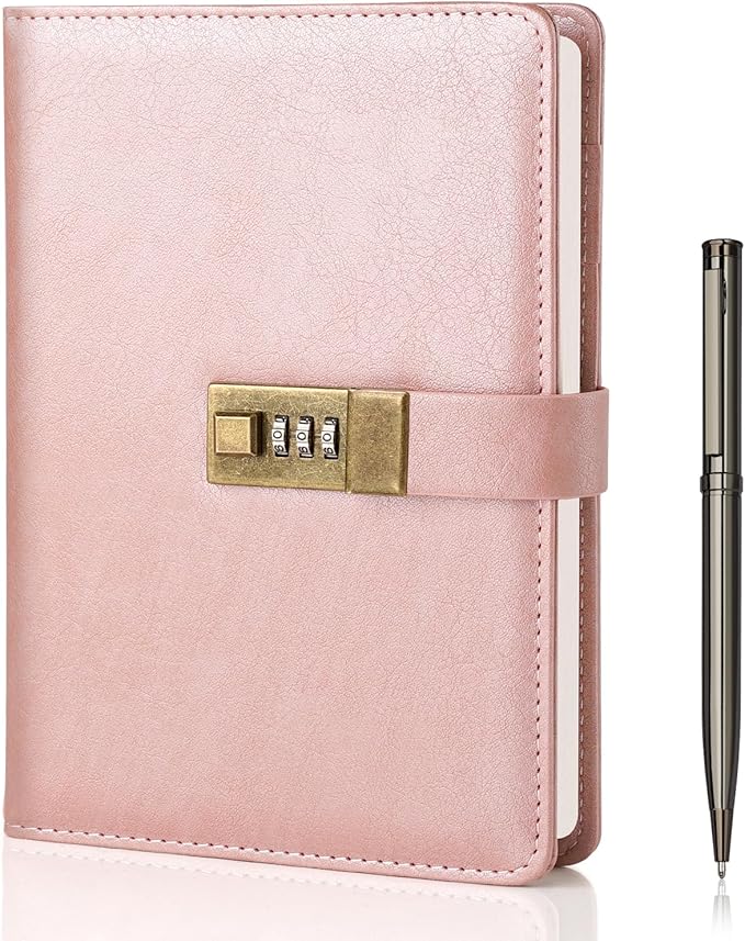 WEMATE Diary with Lock, A5 PU Leather Journal with Lock 240 Pages, Vintage Locks Journal Password Notebook with Pen, Locks Diary Planner Organizer for Men and Women, 8.6x5.8in