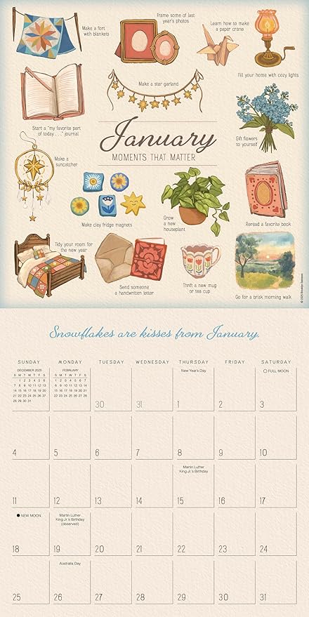 Moments that Matter 2026 Wall Calendar, 12-Month Inspirational Watercolor Art & Motivational Quotes by Brooklyn Swenson, 12" × 12" with Large Grids for Home or Office