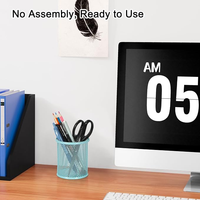 EasyPAG Pencil Holder for Desk, 2 Pack Metal Pen Organizer, Mesh Pencil Cup Organizer for Home, Office, Classroom, School, Light Blue