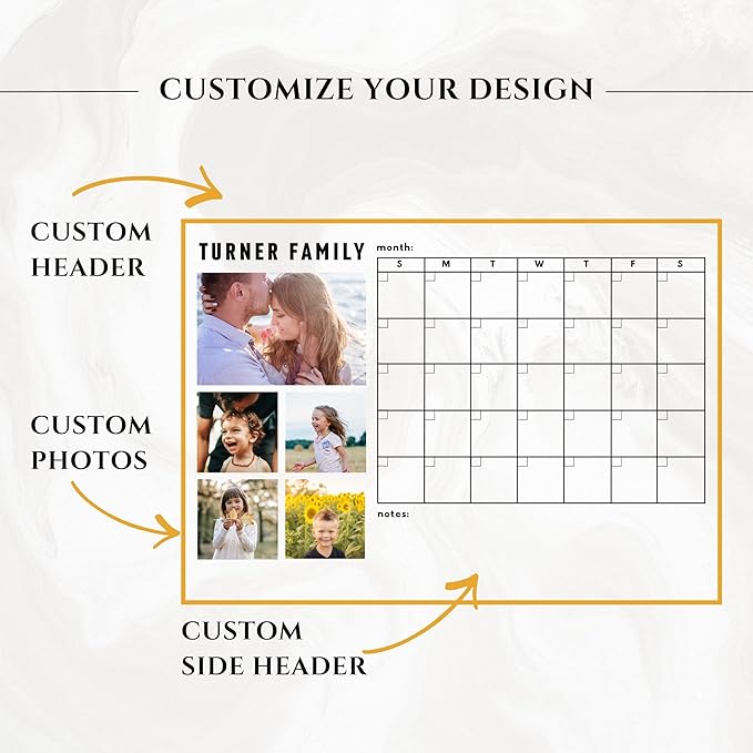 Personalized Wall Calendar with 5 Photos - Monthly Dry Erase Planner, Family Organizer Board, New Home Gift