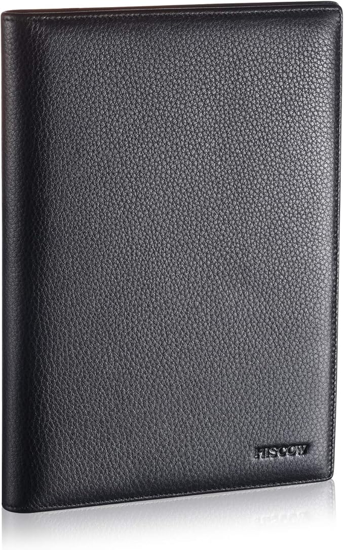 Leather Junior Padfolio for Men & Women with Pen Loop, Italian Calfskin, Business Portfolio Notebook Folder (Pebbled Black)