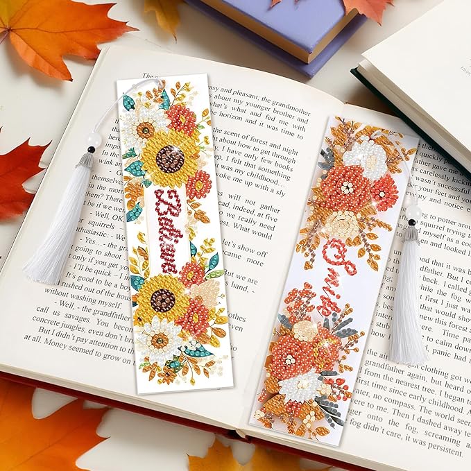 8 Pieces Christian Bible Verse Diamond Art Bookmarks 5d Christian Beaded Bookmark Acrylic Tassel Bookmark for DIY Making Beginners Adults Arts Craft Supplies (Floral-2)