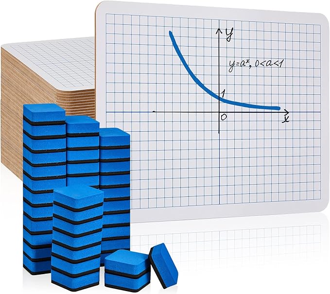 48 Pack Dry Erase XY Axis Graph Lap Boards 9'' x 12'' Double Sided White Boards Dry Erase Lapboards Math Student White Boards Double Sided Dry Erase Board with Erasers for School Classroom Supplies