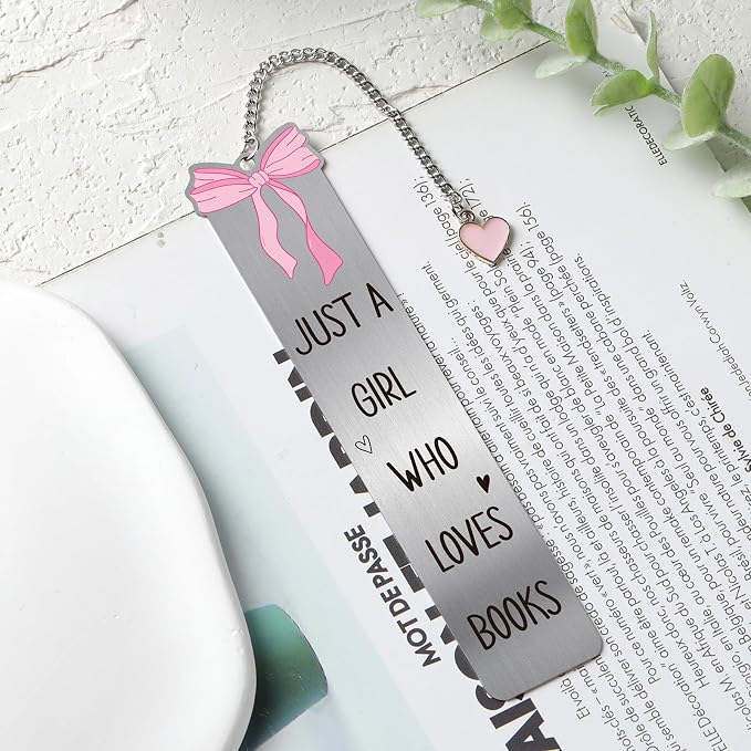 Cute Bookmarks Gifts for Women - Pink Bow Metal Bookmark Charm Unique Girly Aesthetic Page Makers Reading Girls Friends Book Lovers Bookish Birthday Students Graduation School Accessories