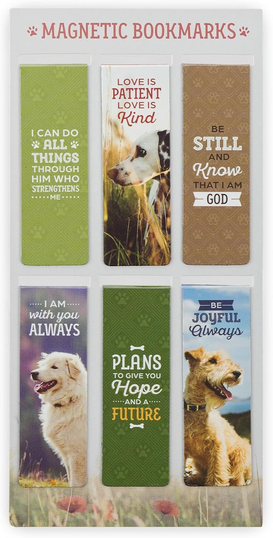 Christian Art Gifts Colorful Inspirational Scripture Magnetic Pagemarker Bookmark Set for Men, Women & Kids: Encouraging Bible Verses, Cute Multicolor Happy Dogs, Reading Books & Bibles, 6 Piece Set