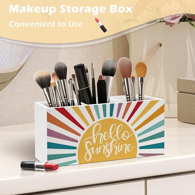 Boho Hello Sunshine Pen Holder Organizer Desk Decor, Boho Classroom Decor, Colorful Sunshine Sunrise Sunset Wooden Pen Pencil Holders for Kids Room Classroom Home Office Desk Accessories