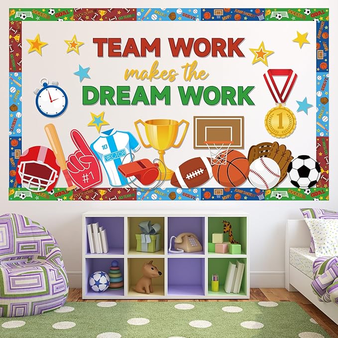 Sports Motivational Bulletin Board Set Back to School Teamwork Cutouts Growth Mindset Classroom Decor Sports Theme Positive Sayings Teachers Inspirational Bulletin Board for Wall Chalkboard Supplies