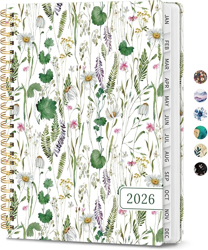 2026 Planner, Weekly and Monthly Planner for Women, January 2026 - December 2026, Hardcover 2026 Calendar Planner Book with Tabs, Inner Pocket, Spiral Bound, Perfect for Office Home School Supplies - A4 (8.5" x 11"), Spring Flowers