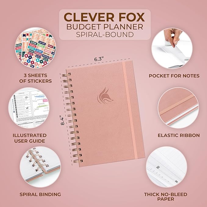 Clever Fox Budget Planner Spiral – Expense Tracker Notebook – Monthly Budgeting Organizer, Finance Logbook & Accounts Book to Control Your Money – Undated Bill Tracker, 6.3x8.4” - Powder Rose