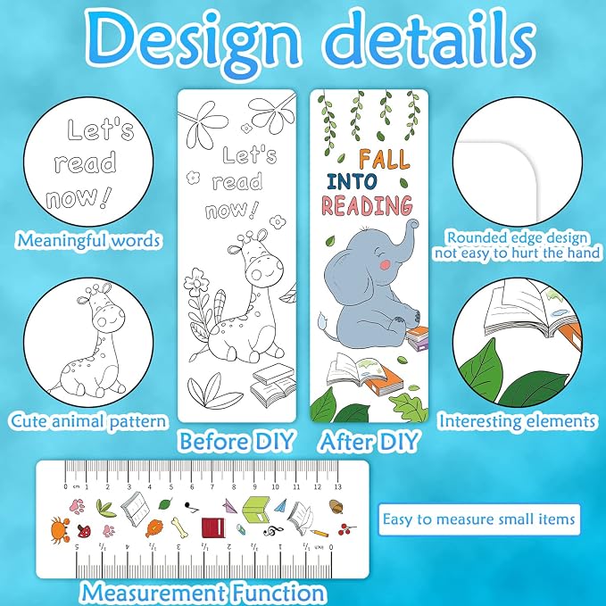 60 PCS Anseal Color Your Own Bookmarks Bulk, DIY Bookmarks for Teens, Cute Animal Bookmarks for Reading Lover, 12 Styles Fun & Personalized Bookmark for Students, Classroom Rewards Supplies