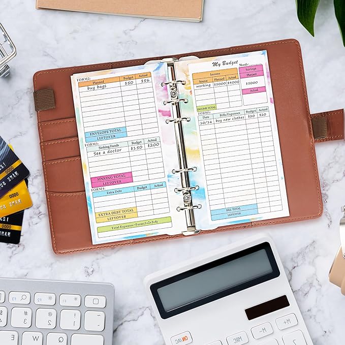 A6 Budget Planner Refill, 82 Sheet [2026] Colorful Weekly Monthly Planner Calendar Inserts 6 Hole Expense Budget for A6 Binder Cover, Money Envelopes Organizer for Wallet, Cash Saving