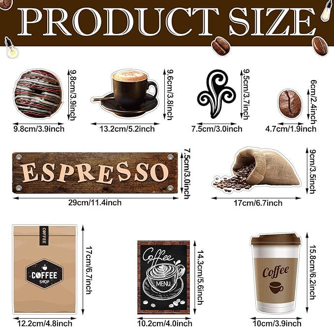 Teling 89 Pcs Industrial Cafe Bulletin Board Set Coffeehouse Themed Bulletin Board Industrial Cafe Classroom Decor Bulletin Board Themed Sets Coffee Classroom Decor for Classroom Home (Classic Style)