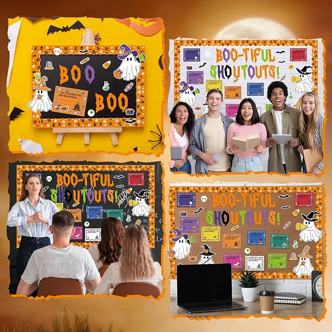 Epakh 87 Pcs Halloween Ghost Staff Shout Out Bulletin Board Set Boo-Tiful Ghost Pumpkin Shout Out Cutouts Appreciation and Recognition DIY Craft for Halloween School Classroom Office Door Wall Decor
