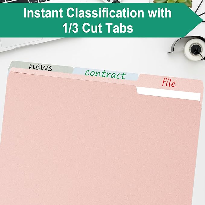 pmybupo Peachy-Pink File Folders,100 Pack Manilla Folders 8.5x11,Colored File Folders Home Office School Supplies for Documents Files Paper