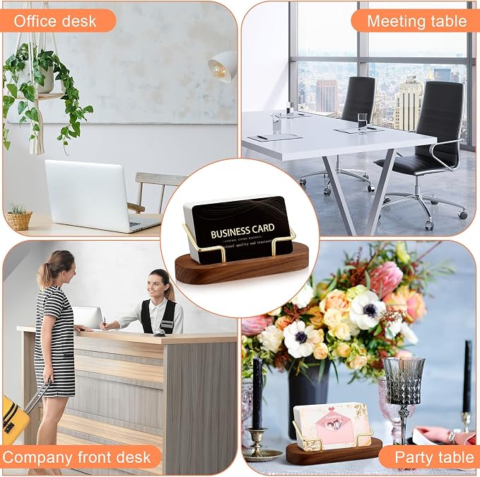 Amyhill 2 Pcs Wood Business Card Holder for Desk Wooden Business Card Display Stand Postcard Organizer for Office Home Desktop(Brown)