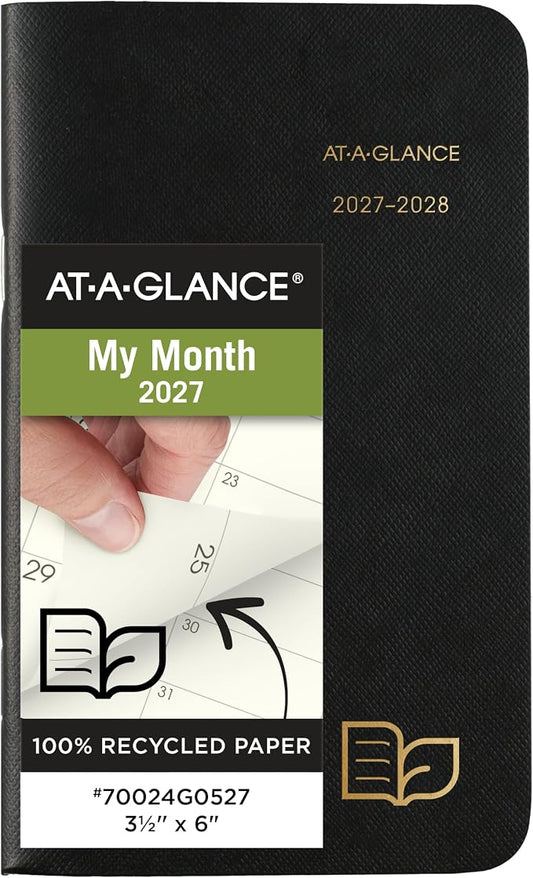 AT-A-GLANCE 2027-2028 Planner, 2-Year Monthly Planner, 3.5" x 6", Pocket Size, Unruled Daily Blocks, Recycled Black (70024G0527)