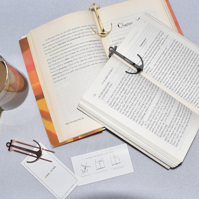 Anchor Page Holder for Hands Free Reading Bookmark Book Opener Reader Gift Metal Portable Music Recipe Book Hardcovers Paperbacks Magazines Clip Accessories, Gold