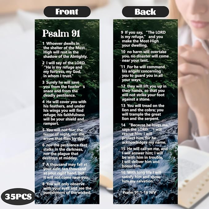 Gueevin 70 Pcs Psalm 91 Bookmarks Christian Bookmarks with Bible Verse Quotes Religious About Protection for Christian Gift Men Women Military Firefighters EMS Paramedics Policemen
