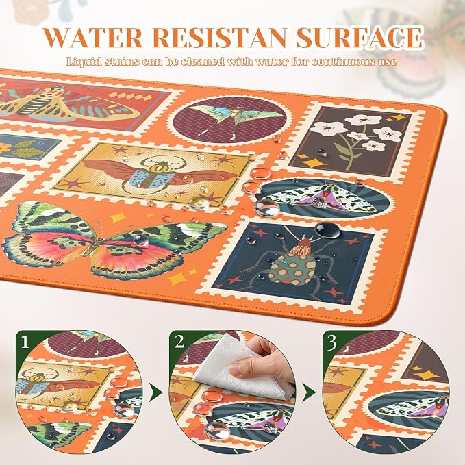 iCasso Insect Mouse Pads for Desk, Cute Computer Mat, XXL Desk Mat for Keyboard and Mouse, Aesthetic Bug Collage Mousepad with Stitched Edges, Keyboard Pad for Computer(Retro Orange)