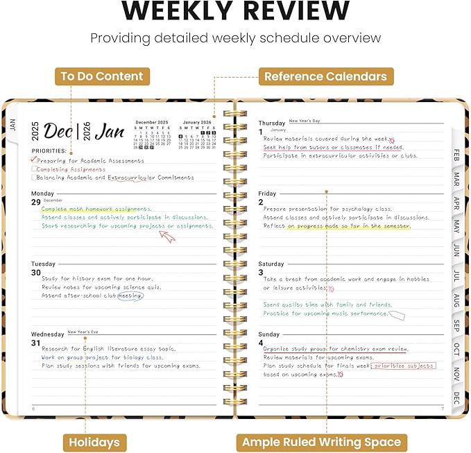 2026 Planner, Weekly and Monthly Planner for Women, January 2026 - December 2026, Hardcover 2026 Calendar Planner Book with Tabs, Inner Pocket, Spiral Bound, Perfect for Office Home School Supplies - A5 (6.3" x 8.5"), Leopard