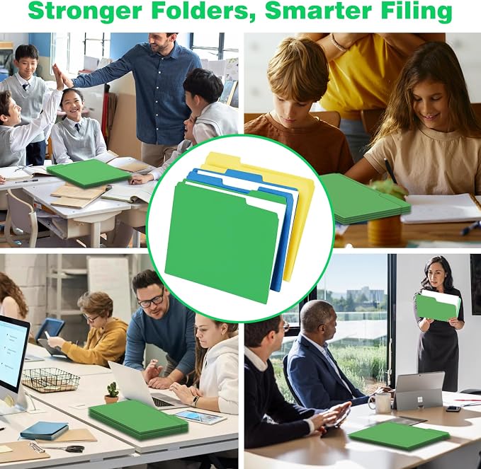 Green Manilla Folders File Folders 100-Pack Letter Size 8.5" x 11" Green Colored Folder with 1/3-Cut Tabs Durable Pressboard Folders for Office, School, Home, Business Filing Supplies,Made in USA