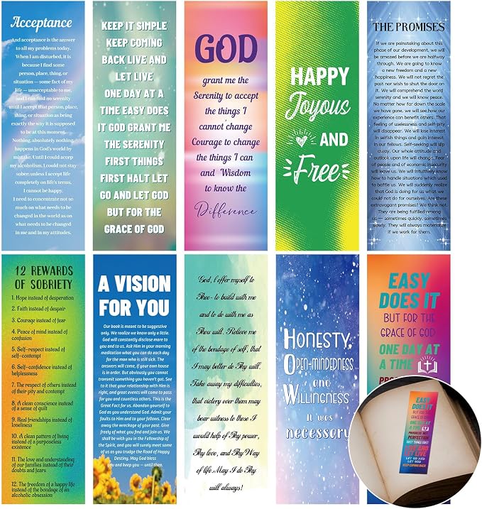 Motiskyy 200 Pcs Sobriety Gifts Sobriety Bookmarks Bulk Encouragement Motivational Paper Bookmarks Inspirational Christmas Book Marks Gifts for Classroom