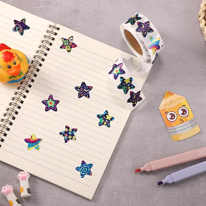 500pcs Small Star Stickers, 1 inch Self-Adhesive Colorful Sticker Cute Laser Space Star Printed Sticker Roll for Kids Teachers Reward Supplies Crafts