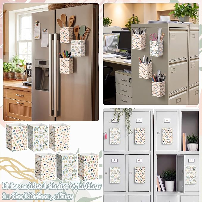 6 Pcs Boho Classroom Decor Classroom Magnetic Storage Boxes Magnetic Storage Containers Plastics Pen Holder for Refrigerator Whiteboard Home Office School Organizer Supply