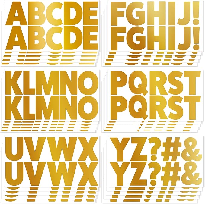 30 Sheets Gold Letter Stickers 300 Pcs Large Bulletin Board Letters Set for Classroom Decor,Vinyl Self Adhesive Alphabet ABC Stickers for Poster Board Mailbox Craft Home Door Wall Decor(2.5 Inch,Gold)