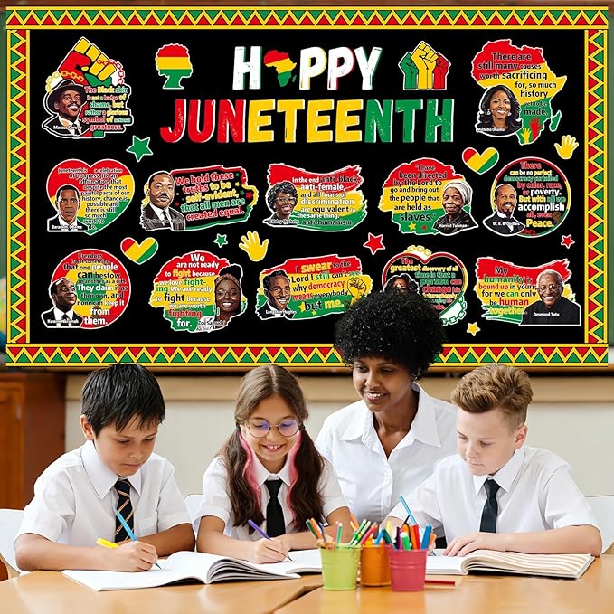 gisgfim Happy Juneteenth Bulletin Board Decorations 1865 African American Paper Cutouts Inspirational Black History Bulletin Board Set for Freedom Day Independence Day Wall Classroom Decor Supplies
