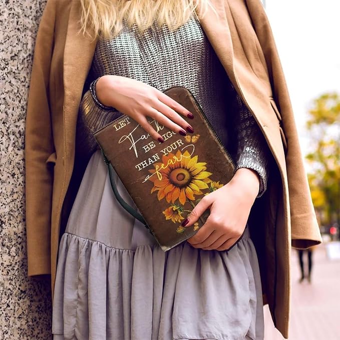 Sunflower Fall Women Bible Carrying Case - Multi-Purpose Bible Carrier - Lightweight Bible Cover for Woman - Large Size