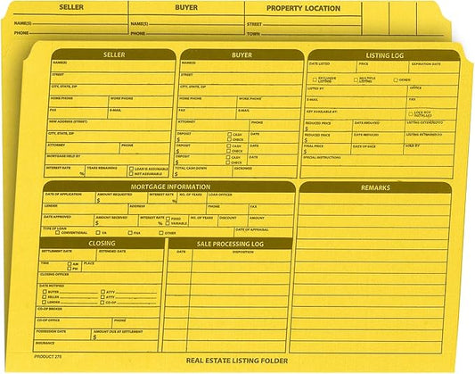NextDayLabels - Real Estate Listing Folder – Right Panel List, Pre-Printed on Durable Card Stock with Closing Checklist and Color-Coded Dots for Organizing (Yellow, Letter Size | Pack of 25)
