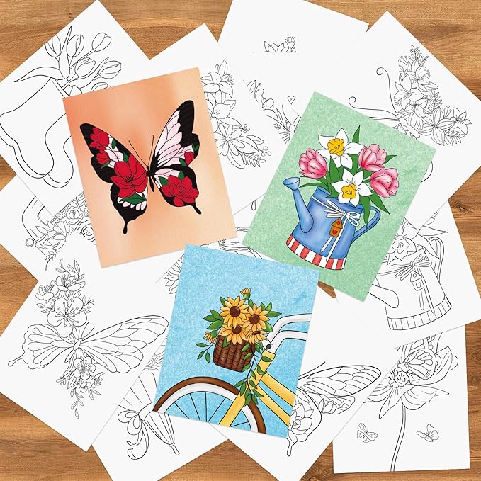 COCHIE 36PCS 8x10 Inches Spring Coloring Pages for Kids, Bulk Color Your Own Spring Butterfly Paper Crafts Party Favors, Small Coloring Sheets Easter Basket Filler Gifts