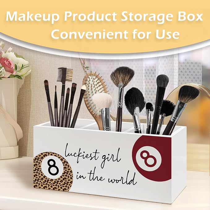 Funky Lucky 8 Ball Pen Pencil Holder, Cheetah Print Gifts for Women, Leopard Desk Accessories, Trendy Red Leopard Print Ball Wooden Pen Pencil Organizer for Girly Bedroom Dorm Desk Decor