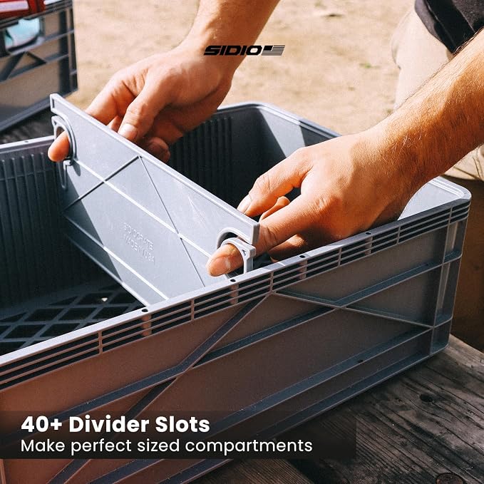 SIDIO Crate Basic Pack - 2 Full-Size & 1 Half-Size Heavy Duty Stackable Storage Bins, Totes and Containers with Dividers - Durable Plastic Organizer for Home, Office, Garage, and Outdoor Use, Orange
