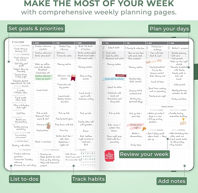 Clever Fox Planner PRO Schedule Dated (Jan 2026–Jan 2027) – Weekly & Monthly Life Planner with Time Slots, Appointment Book and Daily Organizer to Increase Productivity, A4 Hardcover – Forest Green