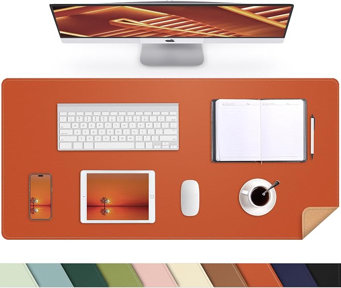 AFIING Cork Desk Mat, 35.4" x 17", Orange,Desk pad Protector | Dual-Sided Cork & PU Leather, Large Mouse Pad, Non-Slip & Waterproof