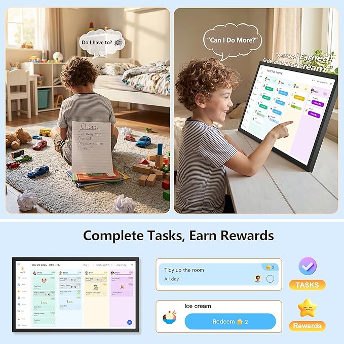 Digital Calendar – 27 Inch Electronic Wall Calendar & Chore Chart, Smart Family Organizer with Interactive Touchscreen Display, Wall Mount in Portrait or Landscape, Gifts for Women Men, Gifts for Mom Dad